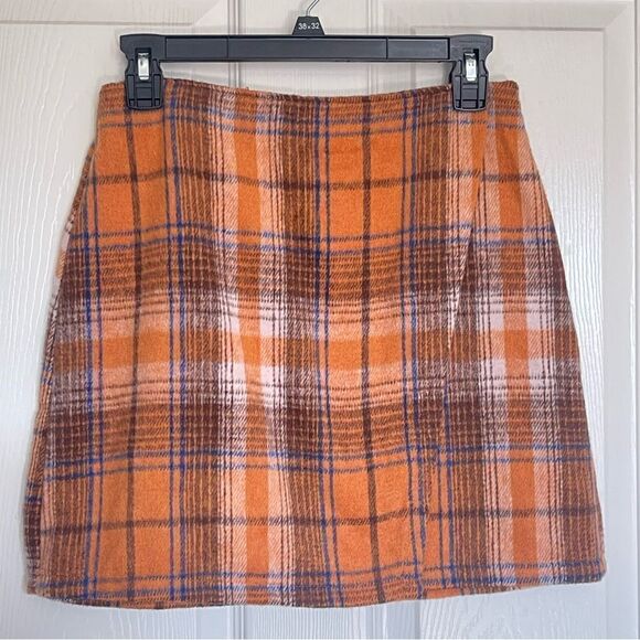 Tinseltown orange plaid faux wrap mini skirt size small - Picture 2 of 7